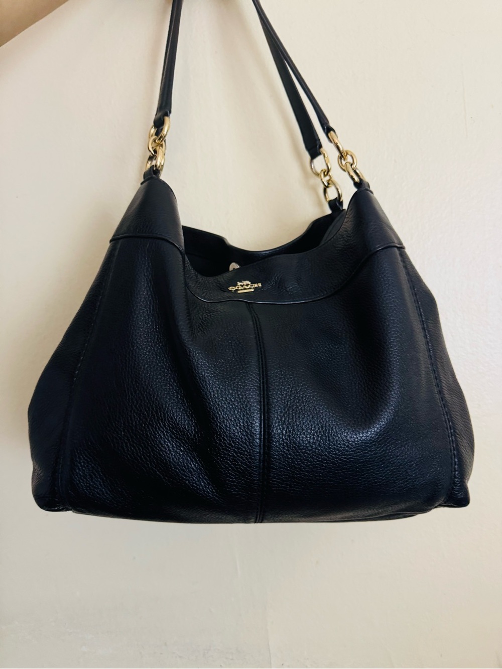 Coach Lexy Black Pebbled Leather Hobo Shoulder Bag